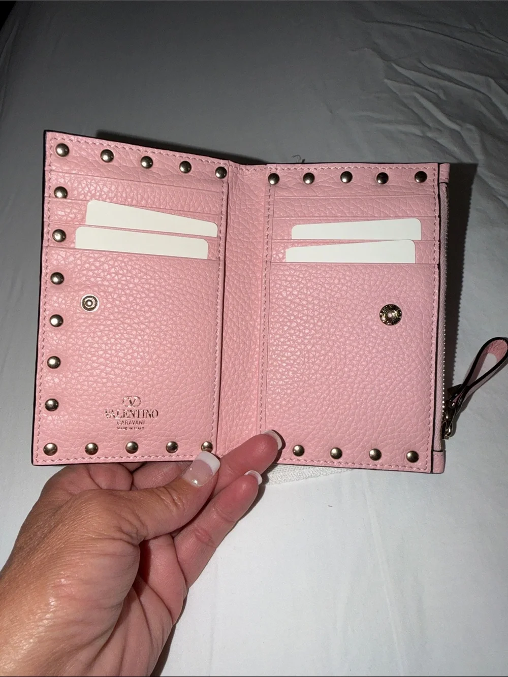 Valentino Garavani Pink Leather Rockstud Zip Card Wallet BNWT